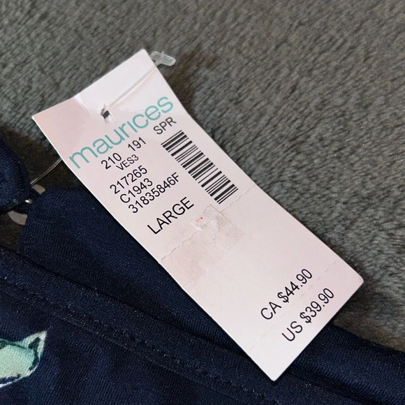 NWT Maurices Size L Navy Blue Floral Tie Wrap Fall Brunch Jumpsuit - Picture 6 of 10